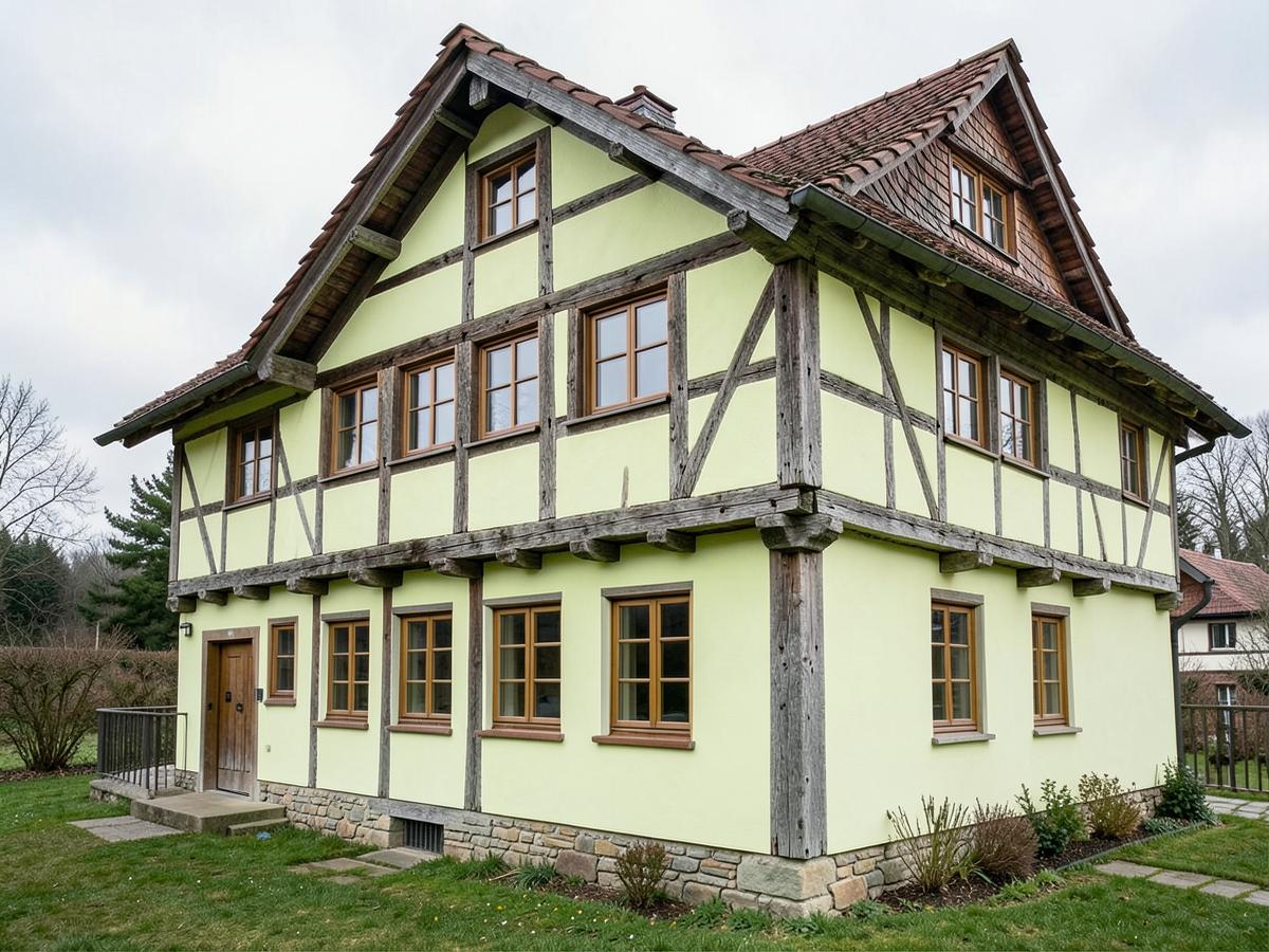Saniertes historisches Fachwerkhaus mit neuen Holzfenstern
